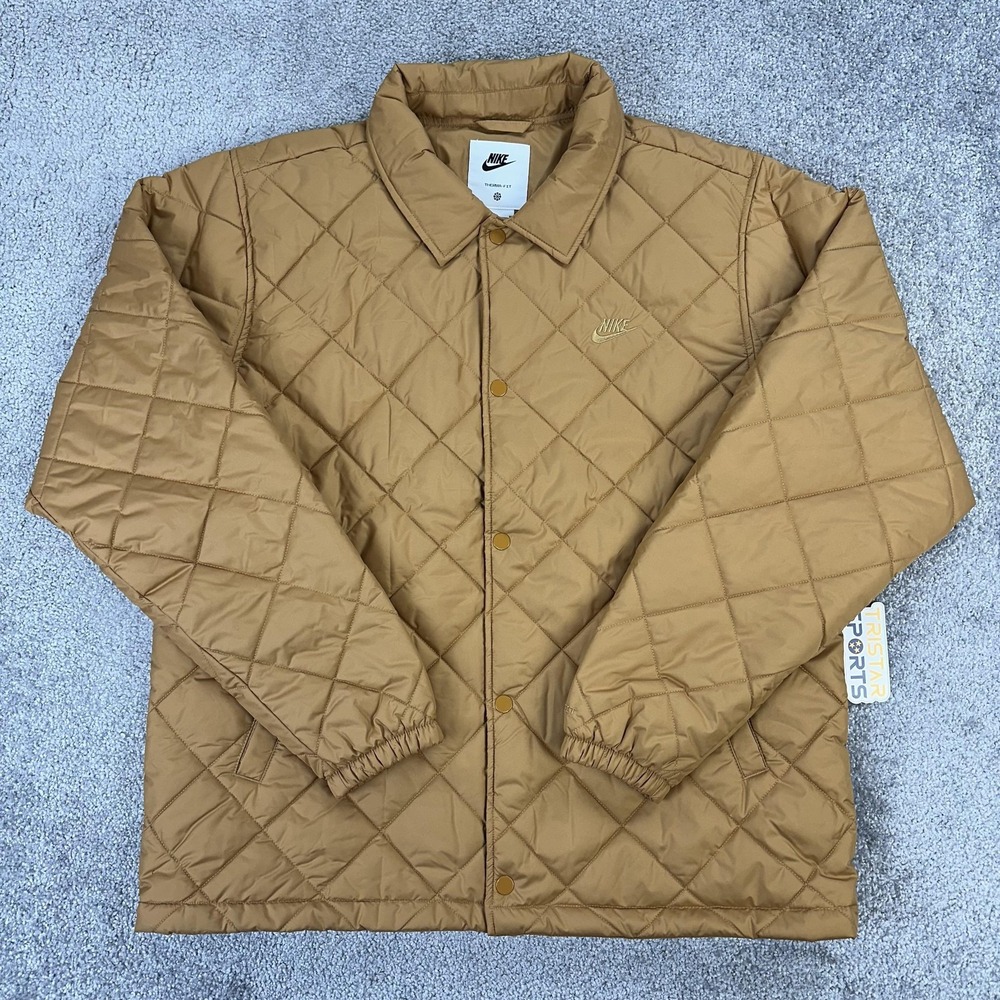 Nike Therma-Fit Jacket Mens Medium Brown Quilted Loose Fit Synthetic Fill